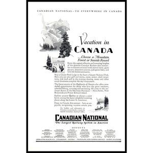 1929 Canadian National Railways Vacation Vintage Print Ad Rockies Beach Wall Art